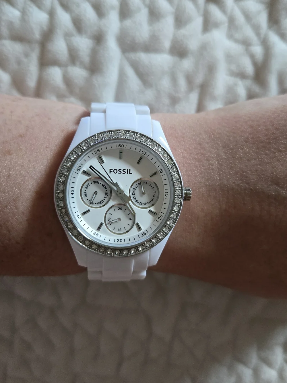 Fossil Women's White Crystal-Accent Bracelet Watch